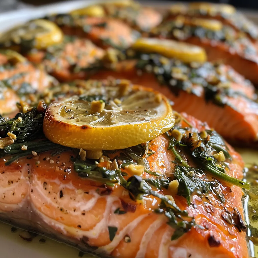 Seitenansicht von würzigem Ofen-Lachs, serviert mit frischem grünen Spargel.