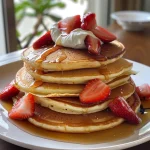 Nahaufnahme einer Seite von frischen Erdbeeren-Pfannkuchen.