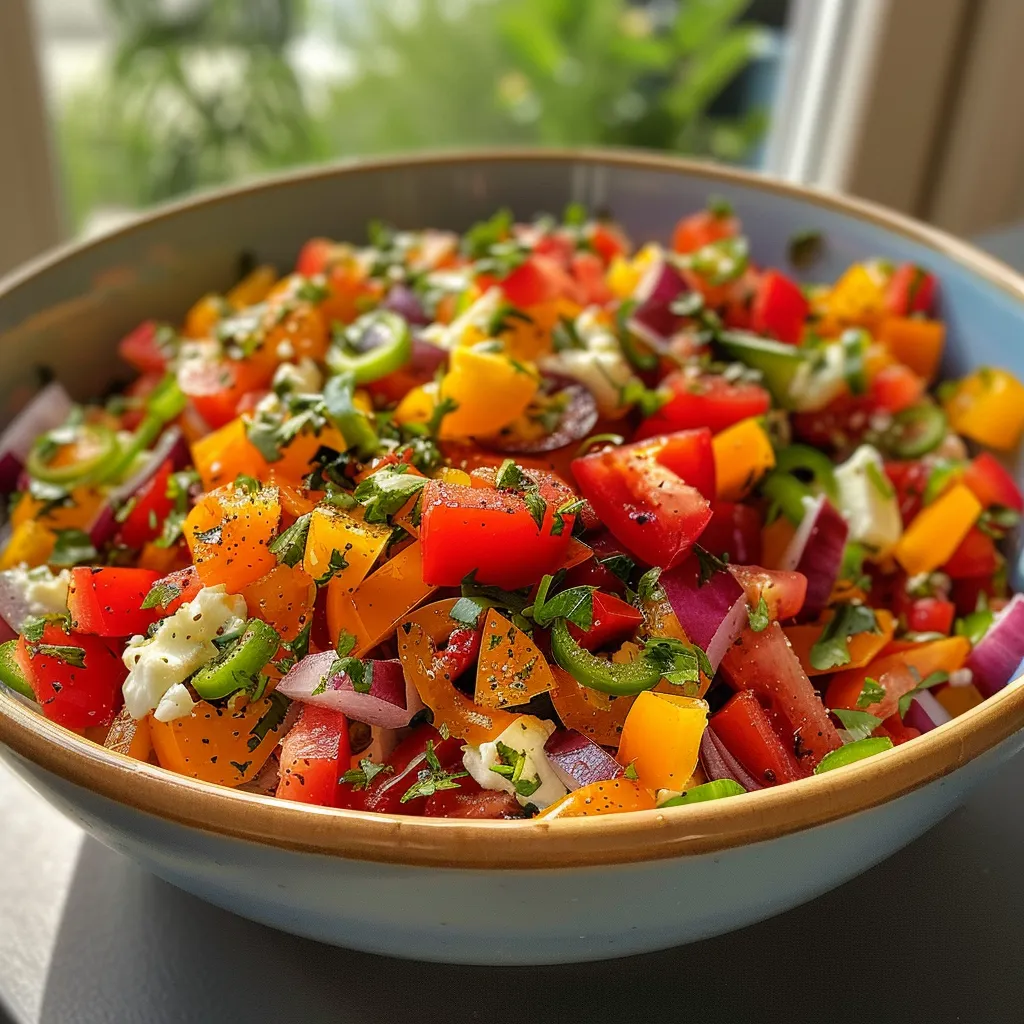 Seitenansicht des frischen Paprika-Mais-Salats in einer Schüssel.