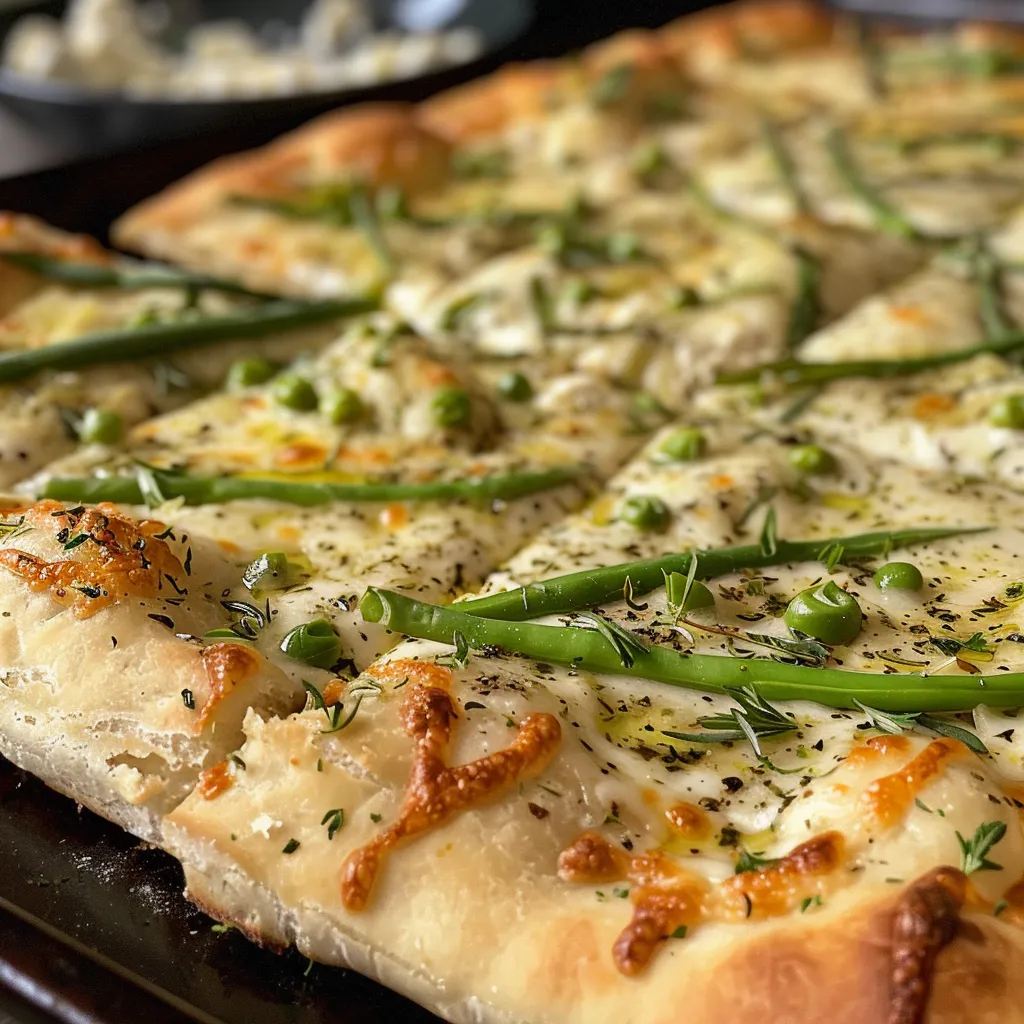 Seiteansicht einer genussvollen Pizza mit grünem und weißem Spargel.