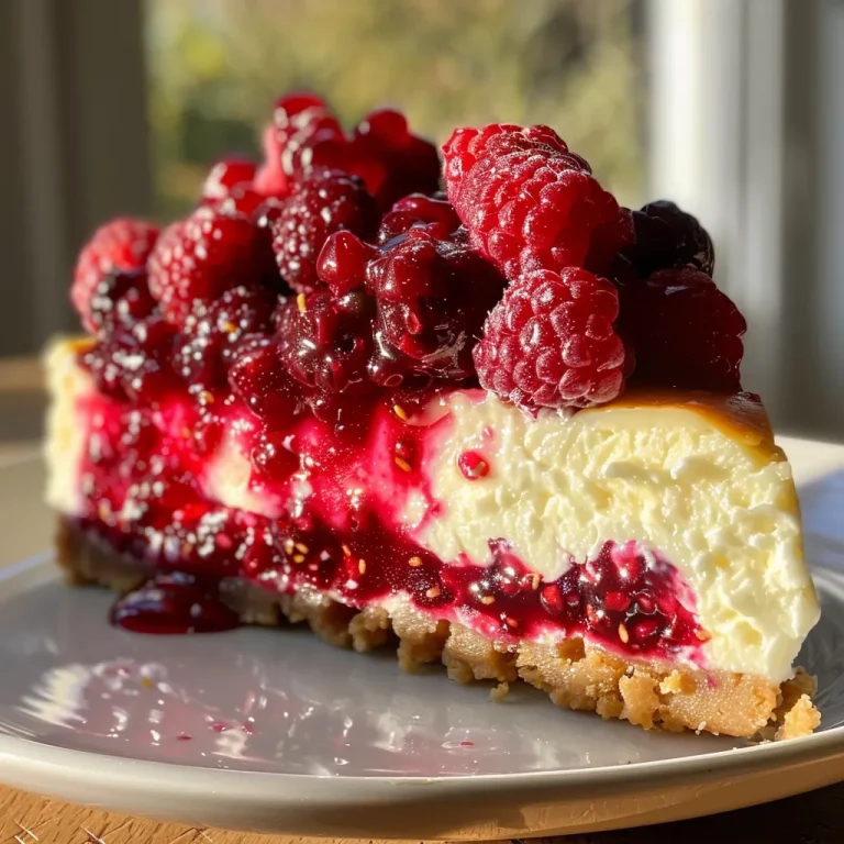 Nahaufnahme einer saftigen Rhabarber-Cheesecake mit Streuseln.