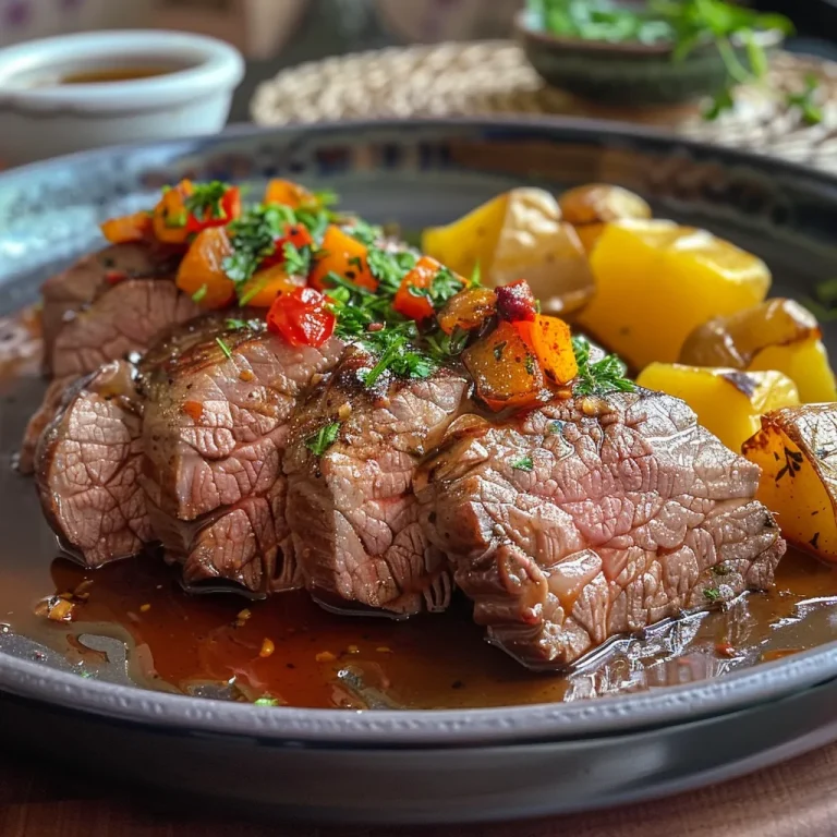 Nahaufnahme einer Rindfleisch-Gemüse-Pfanne mit buntem Gemüse.