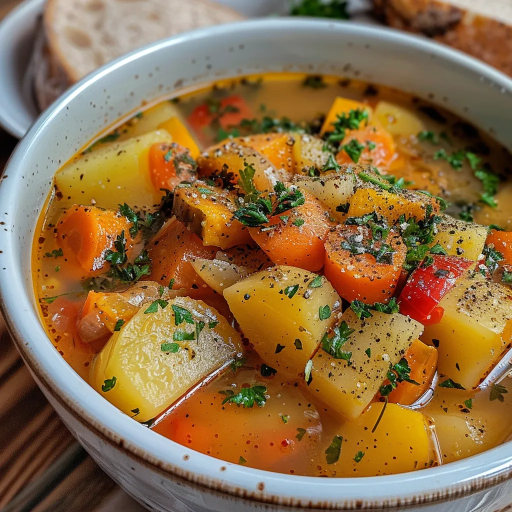 Seiteansicht einer appetitlichen Maissuppe, garniert mit Petersilie.