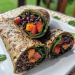 Nahaufnahme eines Schwarze Augenbohnen Wraps mit frischem Gemüse.