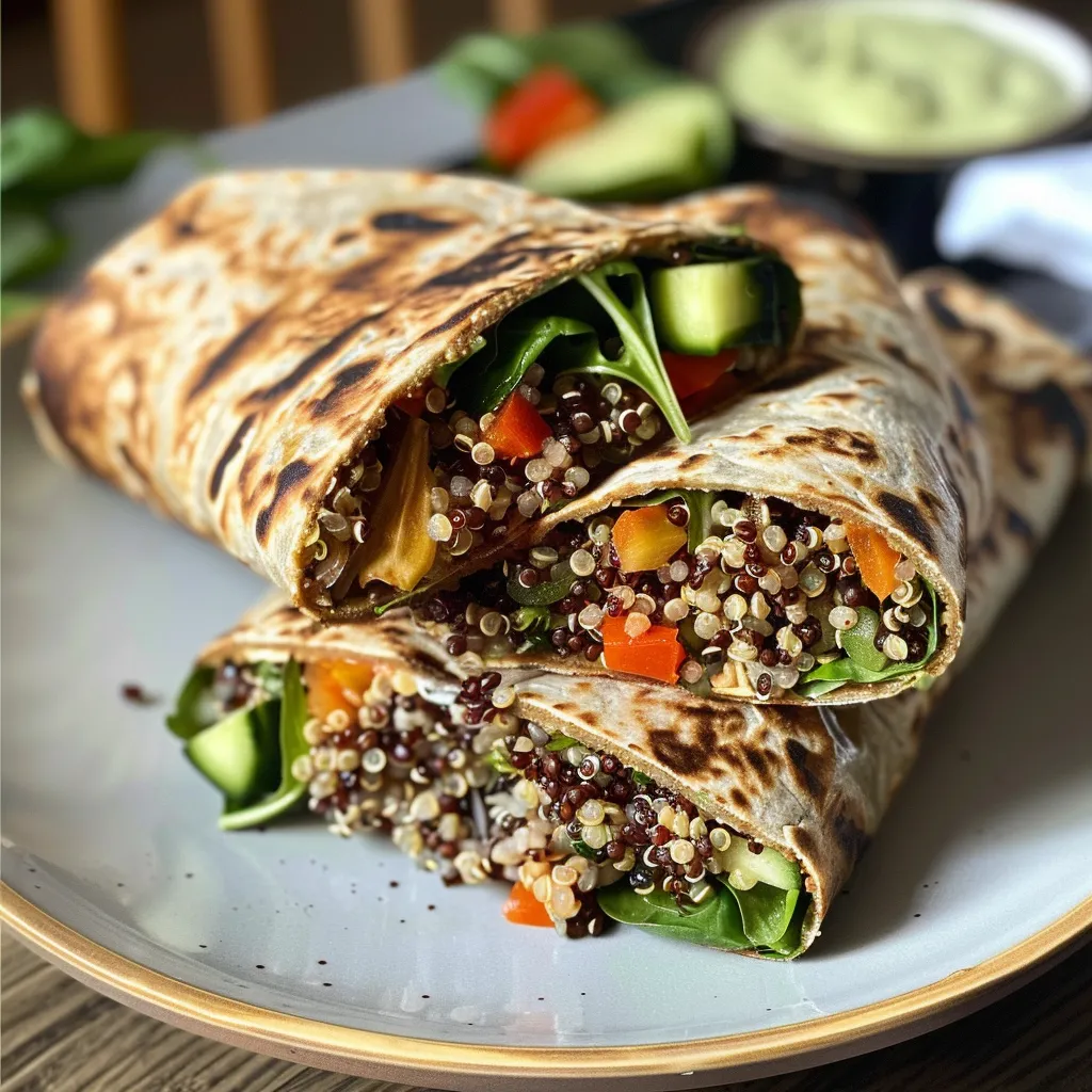 Seitenansicht eines appetitlichen Wraps, gefüllt mit Schwarze Augenbohnen und Gemüse.