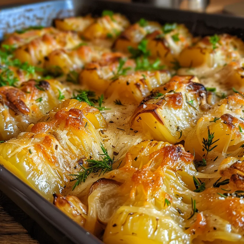 Seiteansicht eines appetitlichen Spargelauflaufs, der mit Käse überbacken ist.