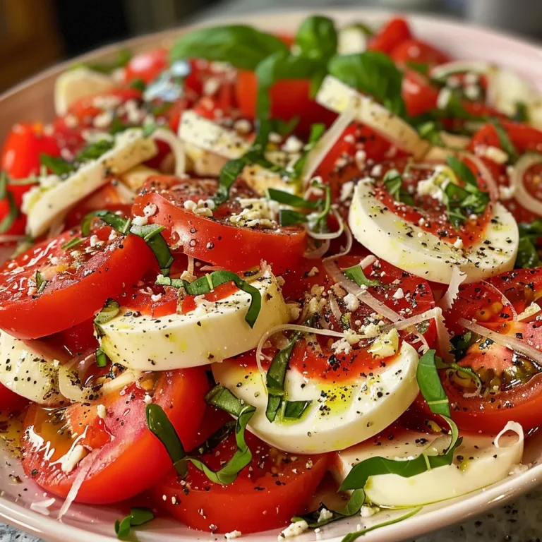 Frische Farben auf dem Teller: Dein Tomaten-Mozzarella-Salat Nahe Ansicht eines Tomaten-Mozzarella-Salats auf einem Teller, frisch und farbenfroh.