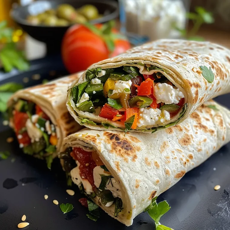 Saftiger Wrap gefüllt mit Feta und Gemüse von der Seite.