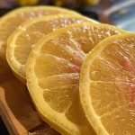 Nahaufnahme von Zitroneneis in einer halben Zitrone.