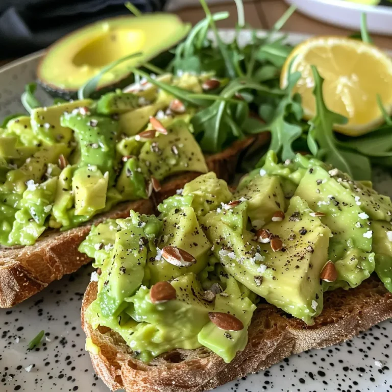 Nahaufnahme von Avocado-Toast mit Rucola auf Vollkornbrot.