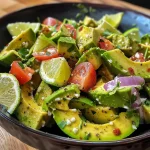 Nahaufnahme eines frischen Avocadosalats in einer Schüssel.