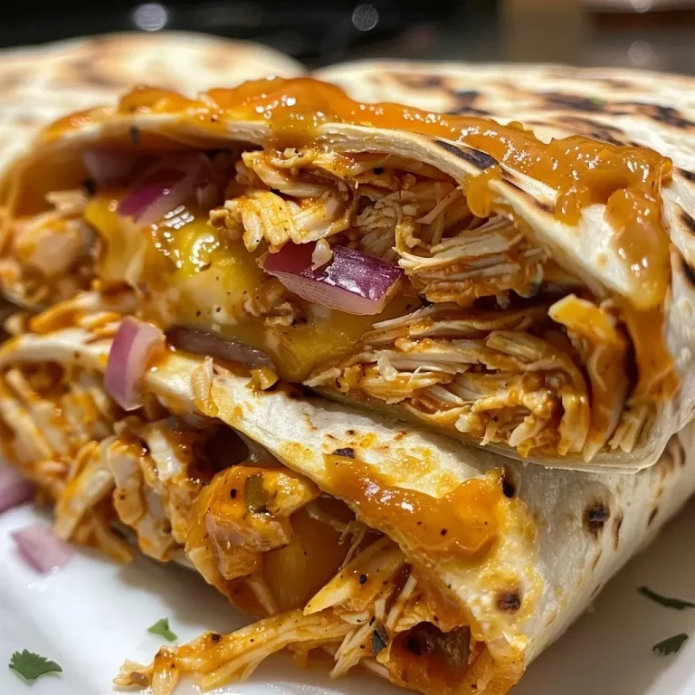 Nahaufnahme eines BBQ Chicken Burritos mit geschmolzenem Käse und frischen Zutaten.