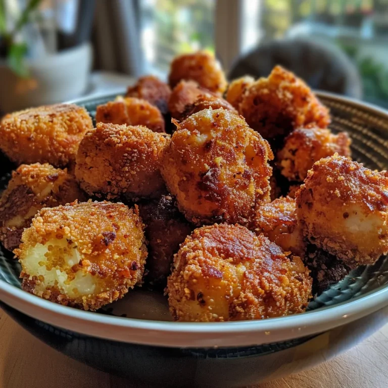 Knusprige Blumenkohl Nuggets in einem weißen Teller.