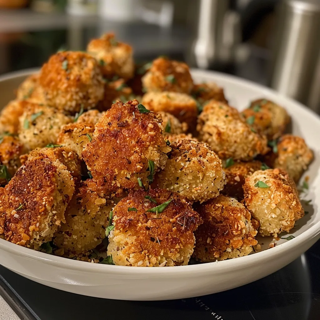 Nährstoffreiche Blumenkohl Nuggets, goldbraun frittiert.