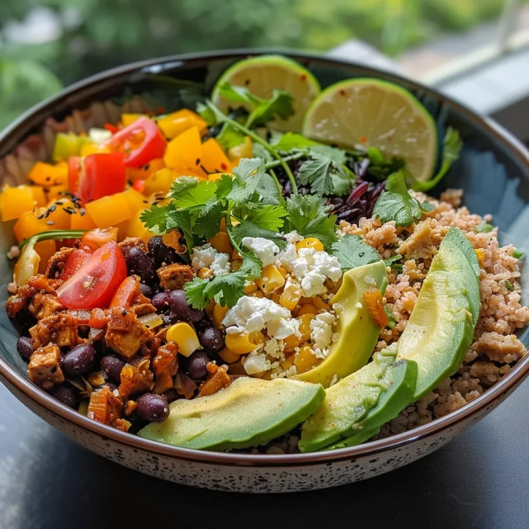 Nahaufnahme eines bunten Burrito-Bowls mit frischen Zutaten.