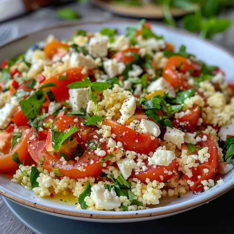 Frische Genussmomente: Couscous Salat mit Feta Nahaufnahme eines bunten Couscous-Salats mit Feta-Käse.