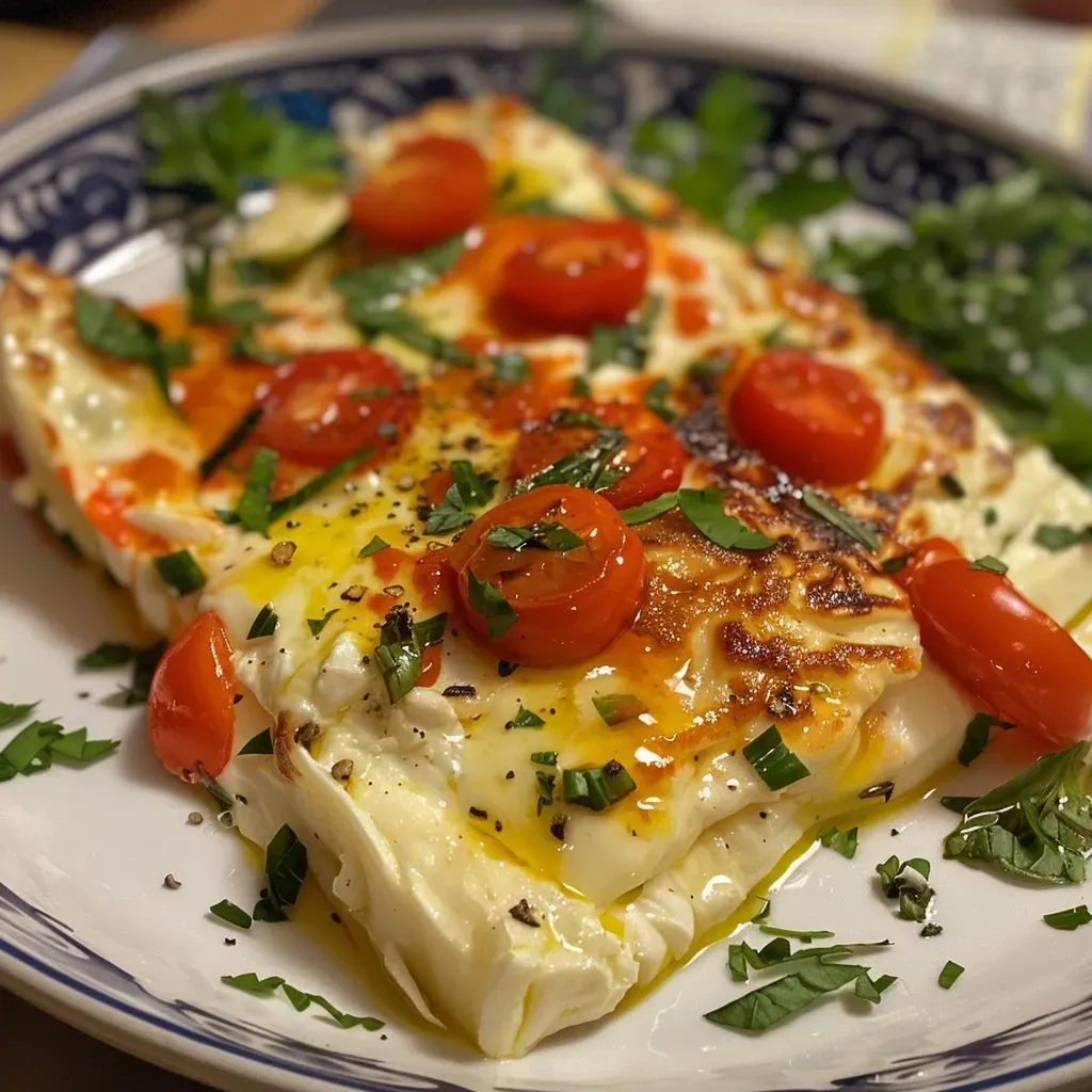 Seiteansicht von gebackenem Feta Kartoffeln Ofengemüse, bunt und appetitlich.
