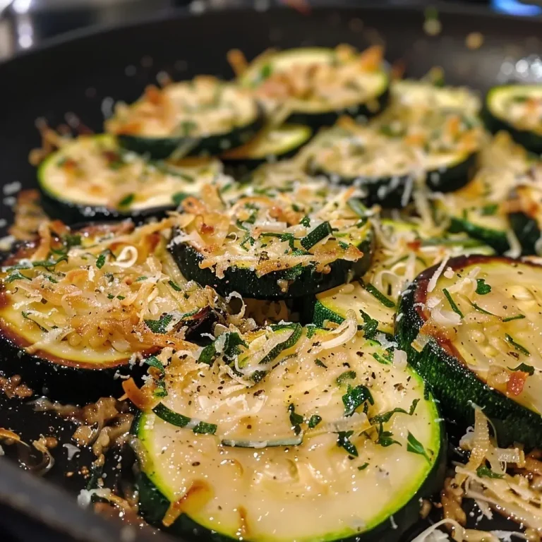 Nahaufnahme von gerösteten Zucchini mit Knoblauch und Parmesan auf einem weißen Teller.