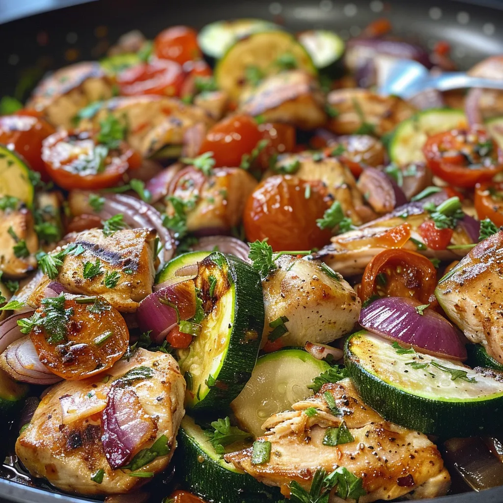 Seitenansicht eines saftigen mediterranen Hühnergerichts im Ofen gebacken.