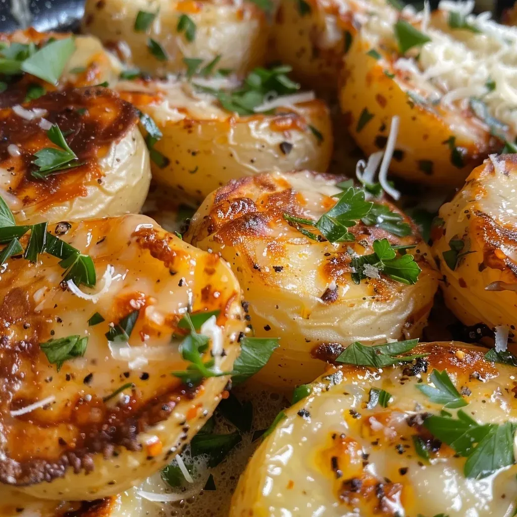 Seitenansicht von frisch gebackenen Karotten mit Parmesan und Knoblauch.