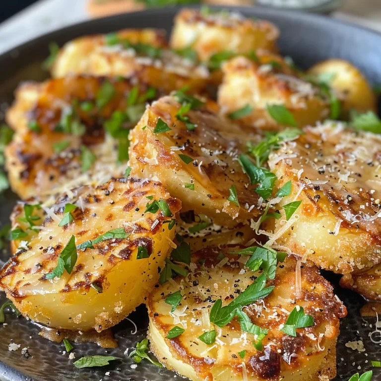 Nahe Ansicht von knusprigen Kartoffelspalten mit Parmesan und Knoblauch.