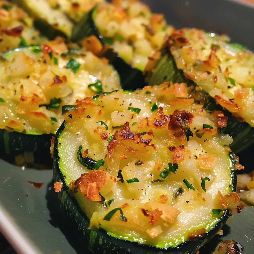 Eine appetitliche Portion Zucchini-Puffer, die saftig und knusprig aussieht, seitlich aufgenommen.