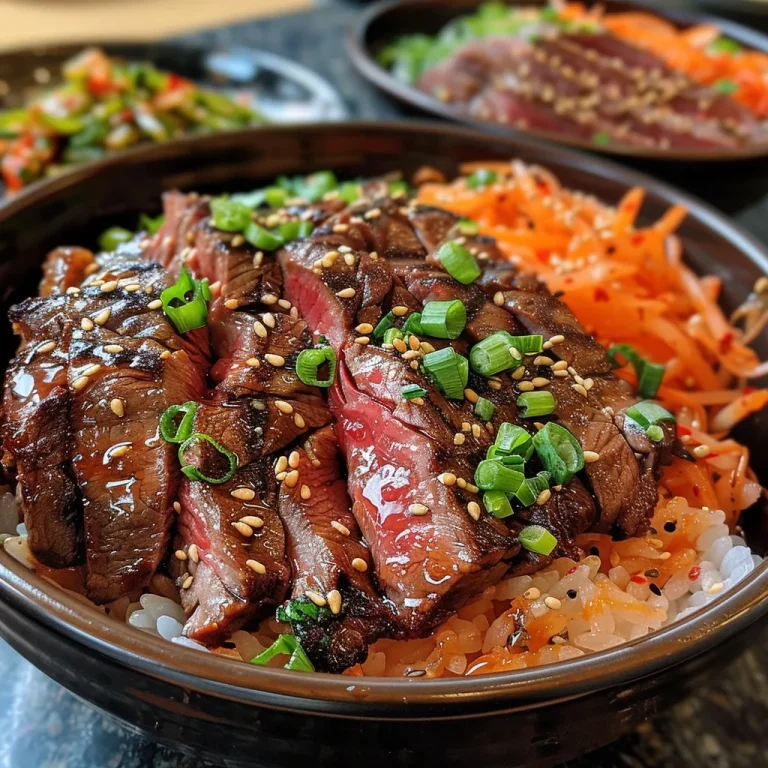 Saftige koreanische BBQ Steak Bowls mit frischem Gemüse.