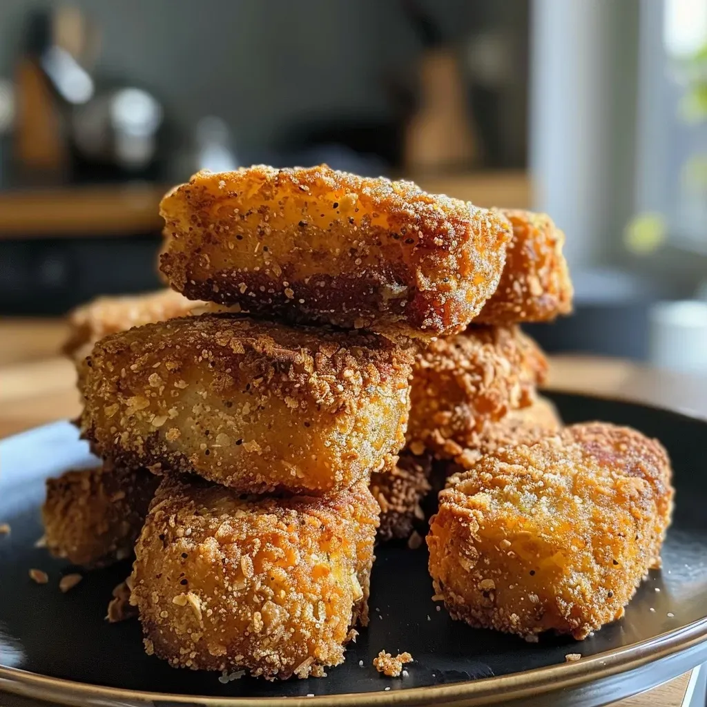 Detaillierte Aufnahme von Blumenkohlkroketten, goldbraun und knusprig.