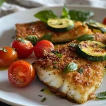 Nahaufnahme eines Lachspäckchens mit buntem Gemüse.