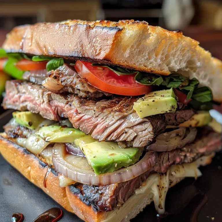 Nahaufnahme eines saftigen Steak-Sandwiches mit frischem Gemüse.