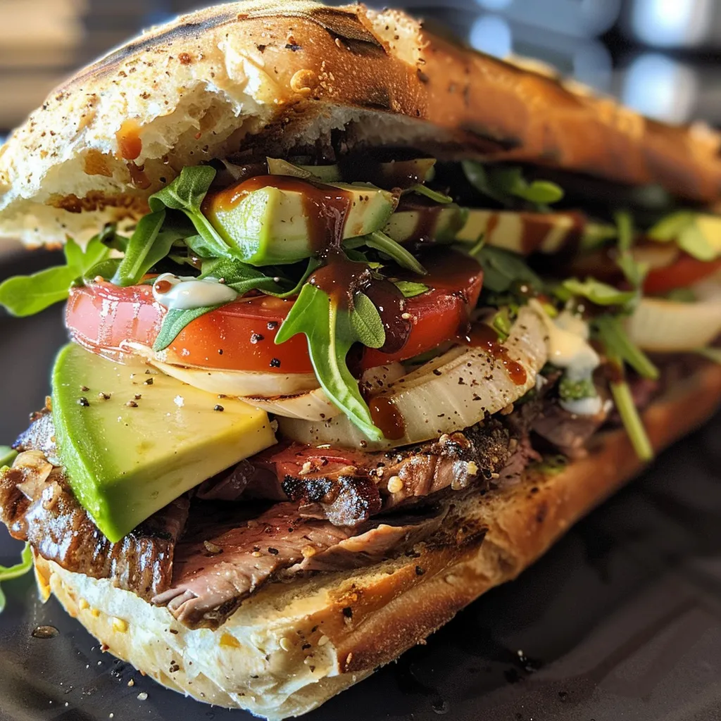 Seitenansicht eines köstlichen Sándwich de Carne auf türkischem Brot.