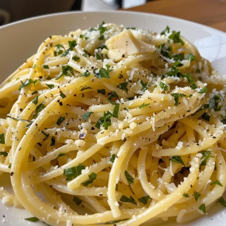 Nahaufnahme von Pasta in Zitronen-Sahne-Soße mit frischen Kräutern.