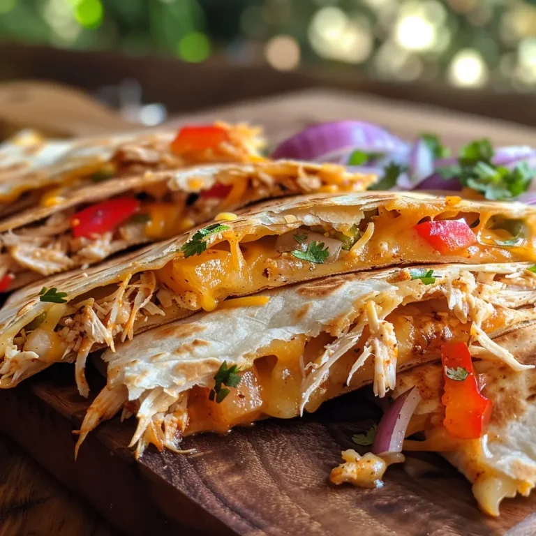 Nahaufnahme von einem BBQ-Hühnchen-Quesadilla mit geschmolzenem Käse.