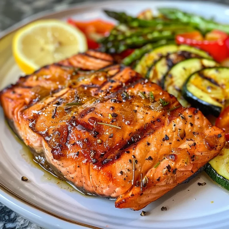 Nahaufnahme eines gegrillten Lachs-Pakets mit saisonalem Gemüse.