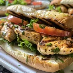 Saftiges gegrilltes Hühnchen-Sandwich mit frischem Gemüse.