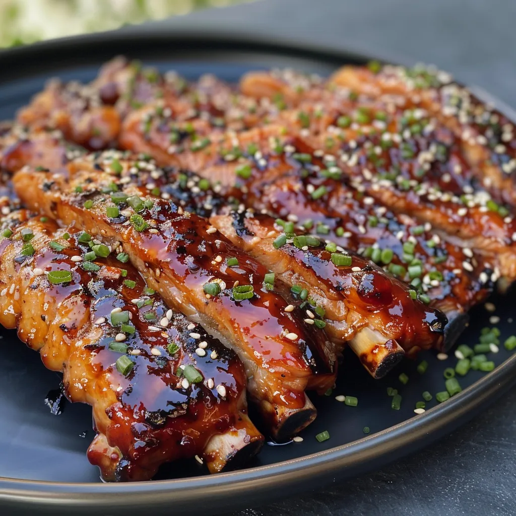 Eine appetitliche Reisschüssel mit BBQ-Hühnchen, Gemüse und Sesam dekoriert, aus der Seite fotografiert.