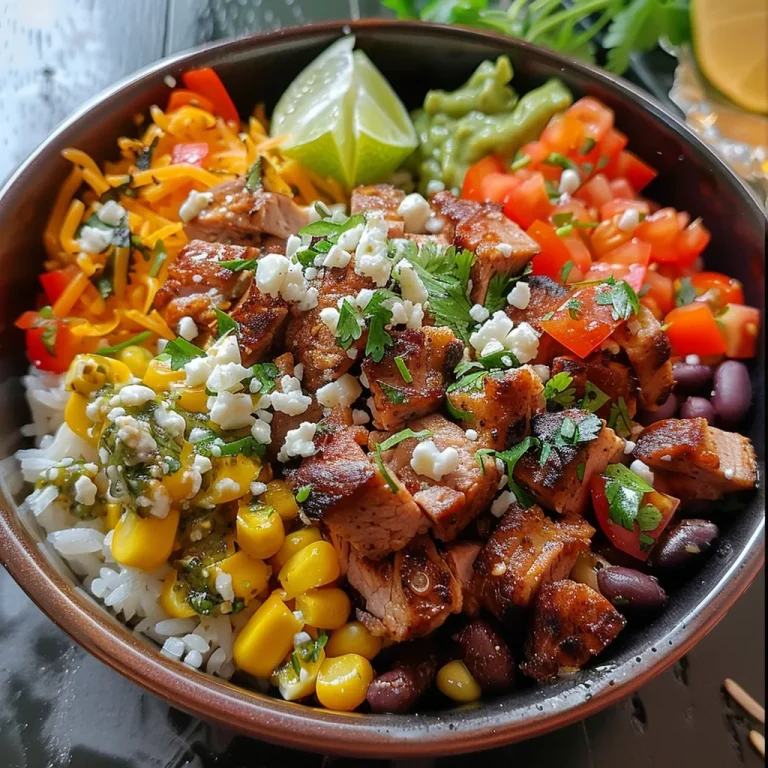 Saftige Rindfleisch-Burrito-Bowl mit Reis und Bohnen in einer Schüssel.