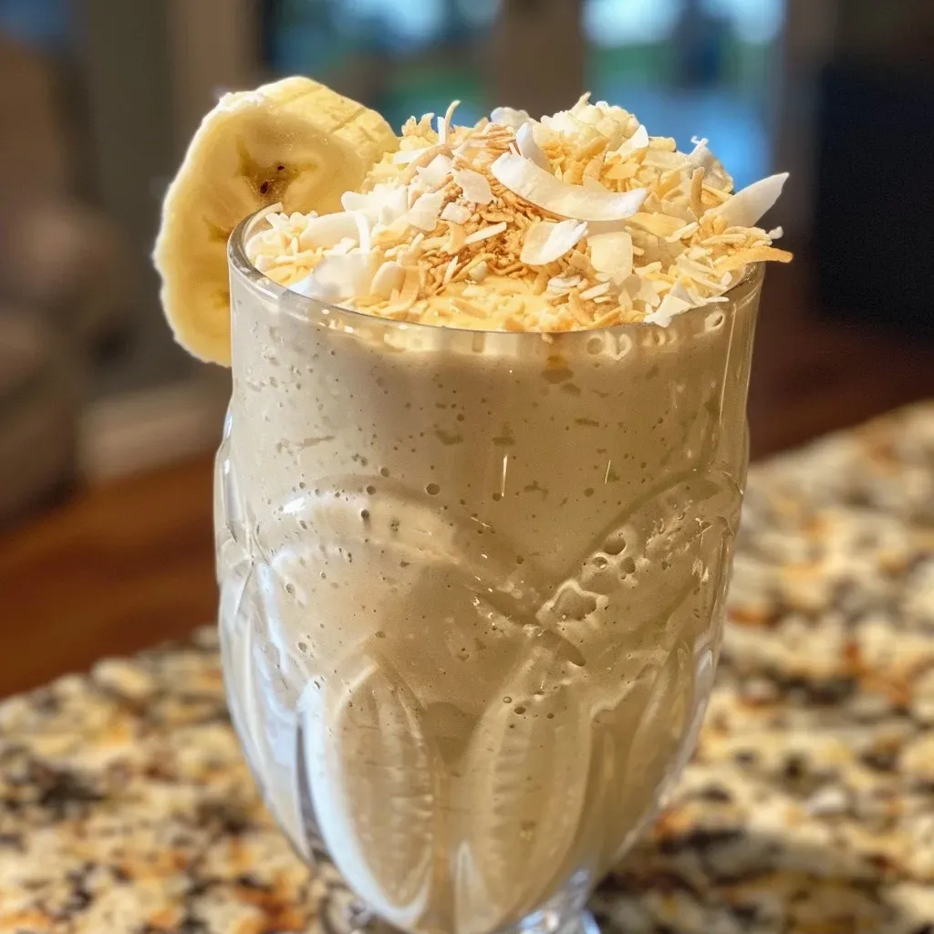 Seitenansicht eines fruchtigen Smoothies aus griechischem Joghurt und Kokosmilch.