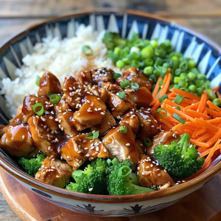 Nahaufnahme einer Teriyaki-Hühnchen-Reisschüssel mit Gemüse.