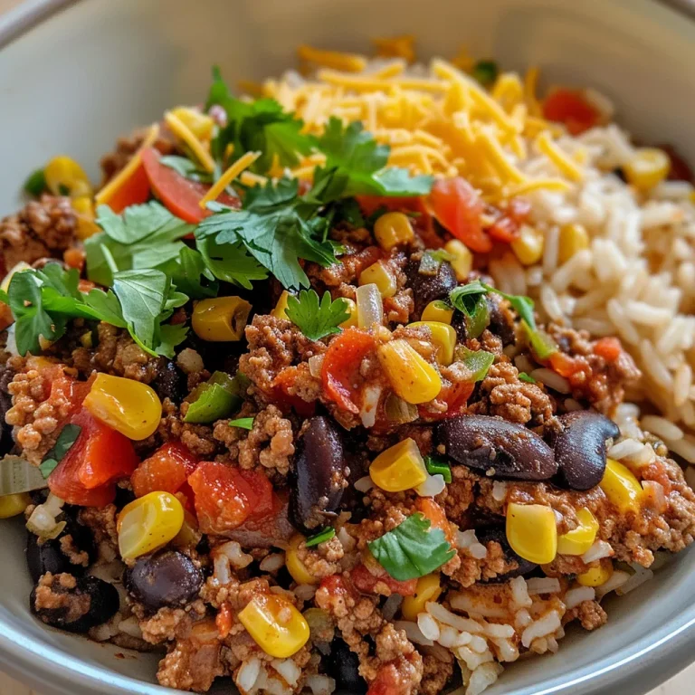 Nahaufnahme eines köstlichen Tex-Mex-Rindfleischs und Reises in einer Schale.