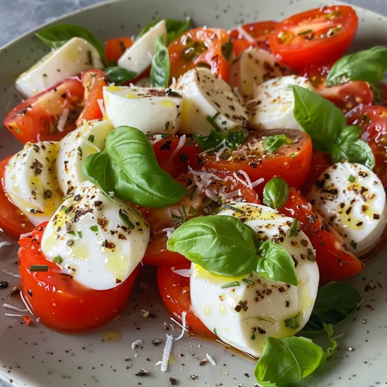 Nahaufnahme von Tomate-Mozzarella-Spießen mit frischen Basilikumblättern.