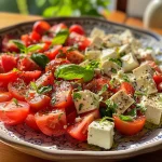 Frischer Tomatensalat mit Feta und Zwiebeln.