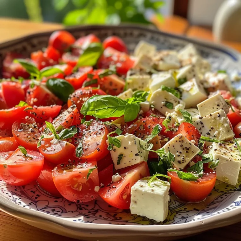 Frischer Tomatensalat mit Feta und Zwiebeln.