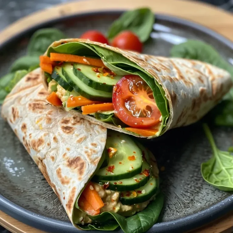 Nahe Ansicht eines veganen Gemüse-Wraps mit frischen Zutaten.