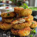 Saftige vegane Kroketten in Nahaufnahme, golden gebacken.