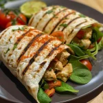 Nahaufnahme eines knusprigen Hähnchen-Crunch-Wraps.