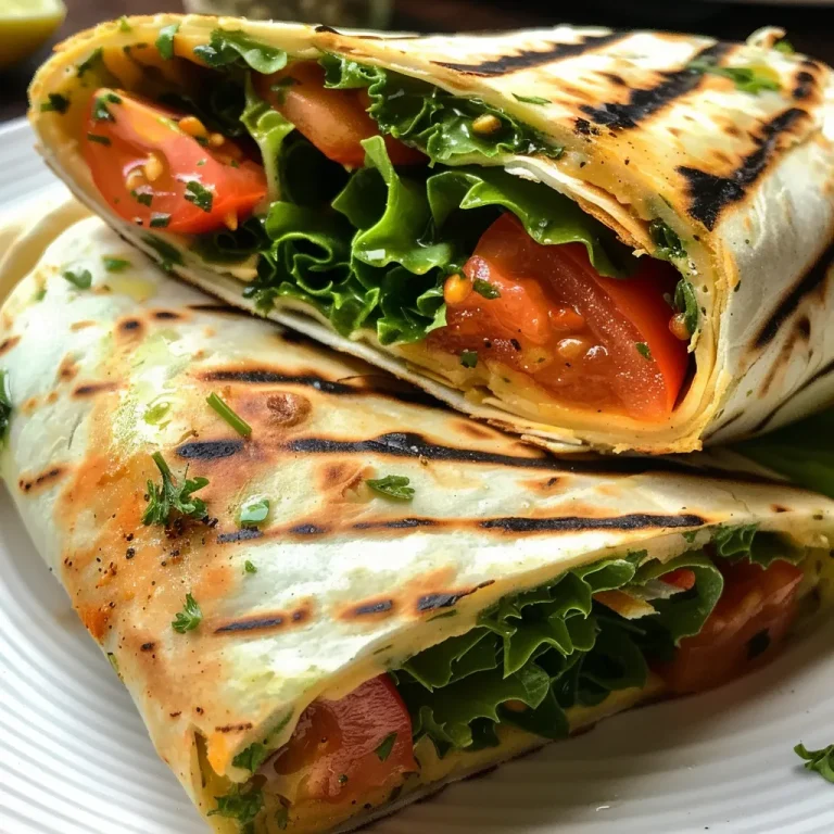 Vegetarische Wrap-Röllchen mit Rucola und getrockneten Tomaten auf einem Teller.