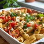 ['Close-up of a bowl of Baked Feta Pasta with cherry tomatoes and herbs.', 'Side view of creamy Baked Feta Pasta topped with fresh basil.', 'Juicy Baked Feta Pasta with vibrant cherry tomatoes and garlic.', 'Delicious Baked Feta Pasta dish garnished with Italian herbs.']