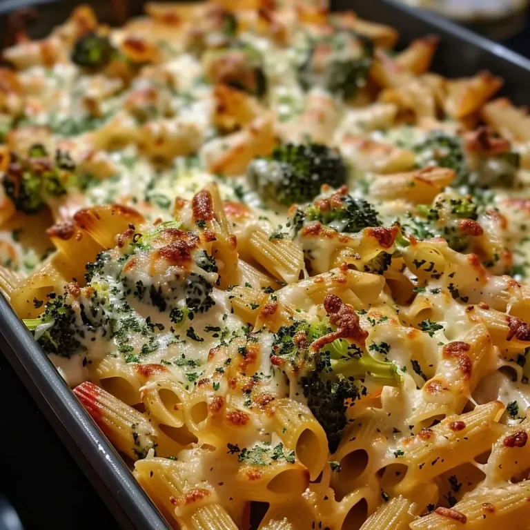 ['Close-up view of a creamy broccoli pasta bake, showcasing melted cheese on top.', 'A side view of a delicious broccoli noodle casserole with a golden crust.', 'Juicy broccoli and pasta bake with a rich cheese topping, displayed on a plate.', 'Pasta and broccoli casserole with herbs, ready to serve on a wooden table.']