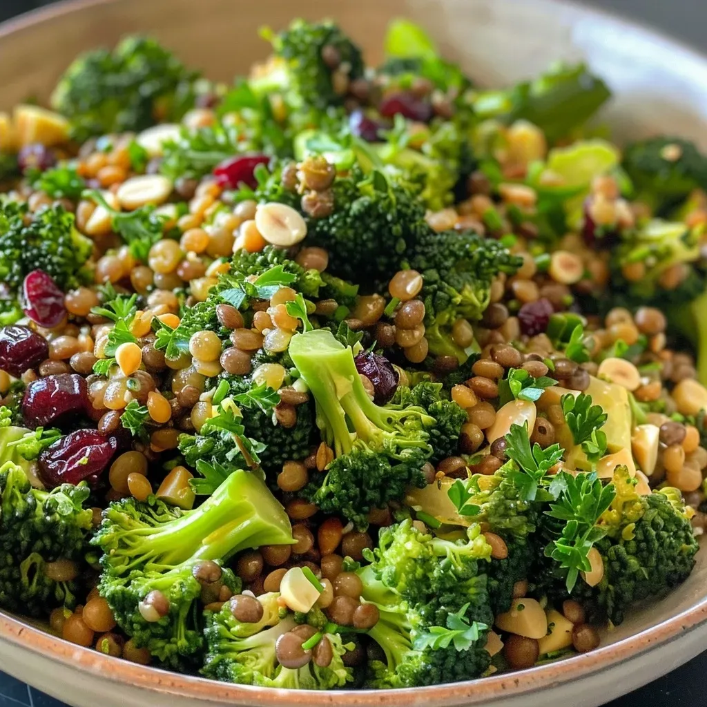 ['A close-up side view of a vibrant broccoli salad featuring green broccoli florets and a creamy dressing.', 'Juicy, fresh broccoli salad displayed with ingredients like raisins and red onion visible.', 'An appetizing image of broccoli salad taken from the side, highlighting the colorful mix of vegetables and dressing.', 'Detail of a broccoli salad showcasing bright green broccoli with hints of red onion and creamy sauce.']